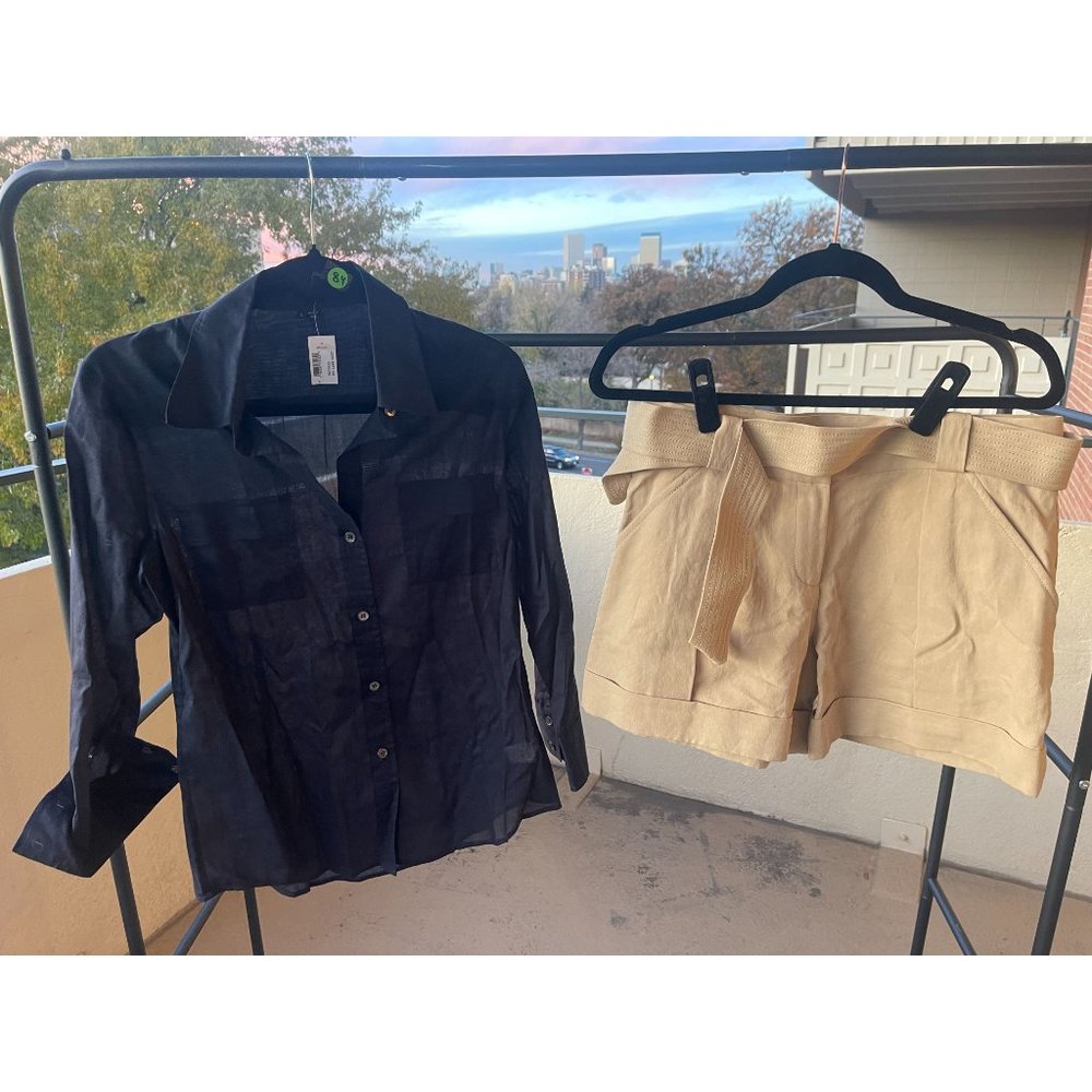 NWT Scoop NYC Theory Long Sleeve Button Up Navy Blue Shirt Size L